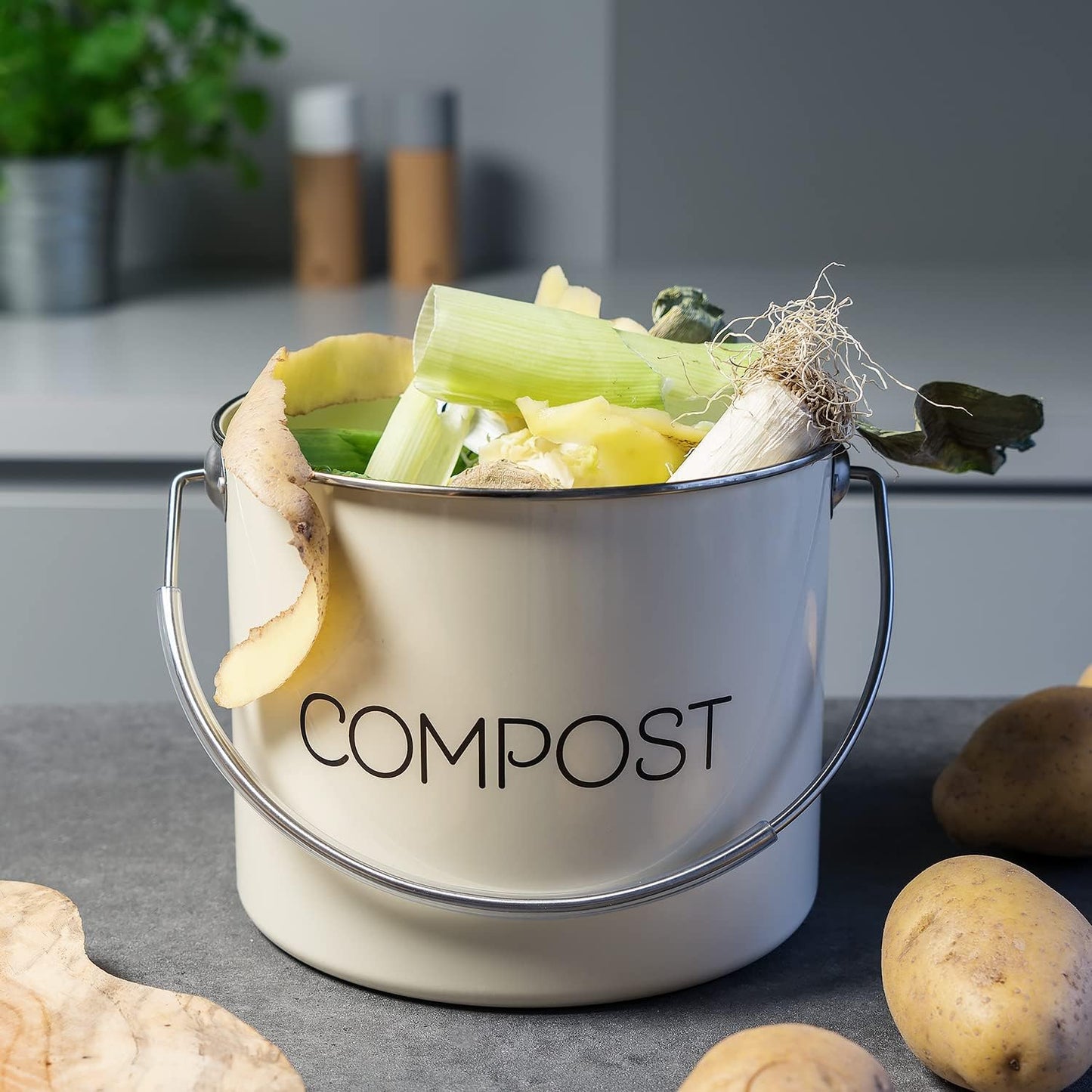 Komposteimer mit Kohlefilter, 3L Creme