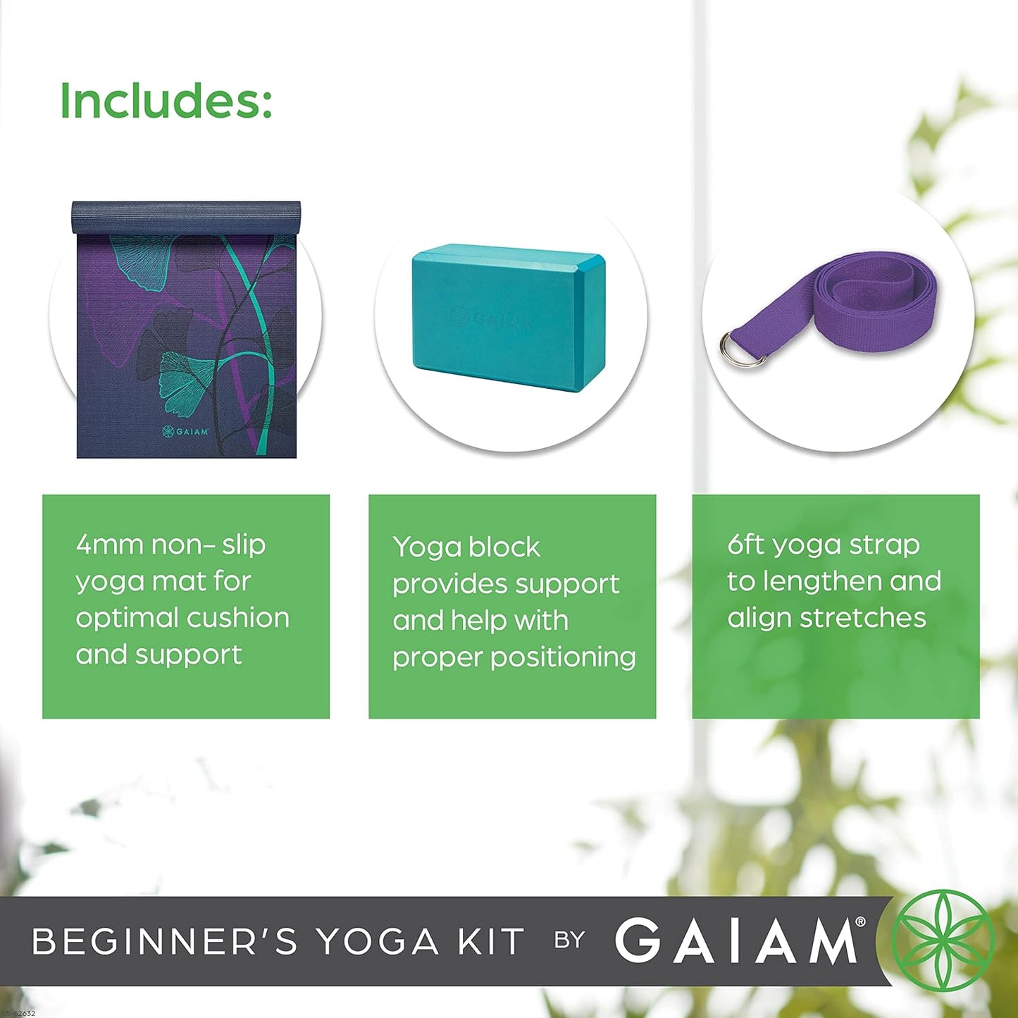Yoga Starter-Kit Matte, Block, Gurt, Lily Shadows 1 Block-Set