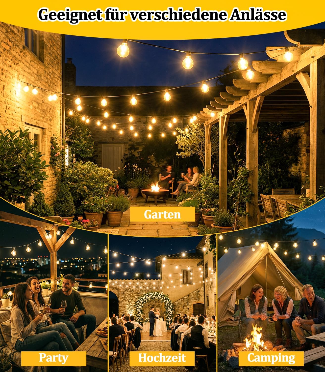 Solar LED Lichterkette mit Fernbedienung, G40 Gewinde, 20M-Solarenergie
