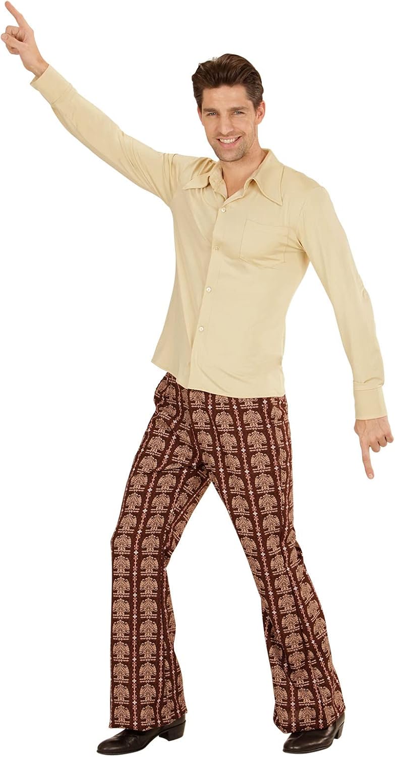 70er Retro Disco Hemd, L-XL Beige
