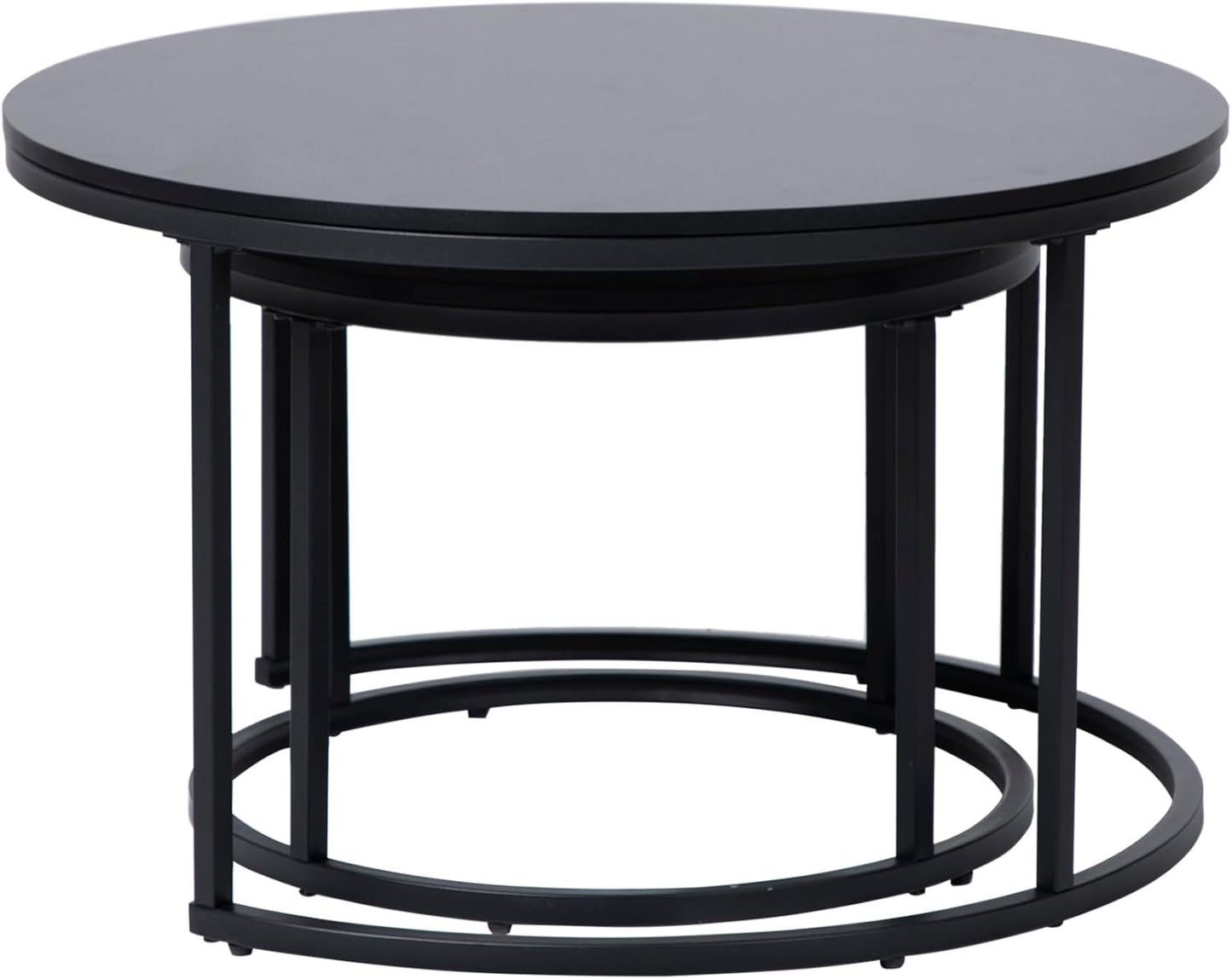 2er-Set Runder Couchtisch mit Metallgestell, Schwarz rund gross