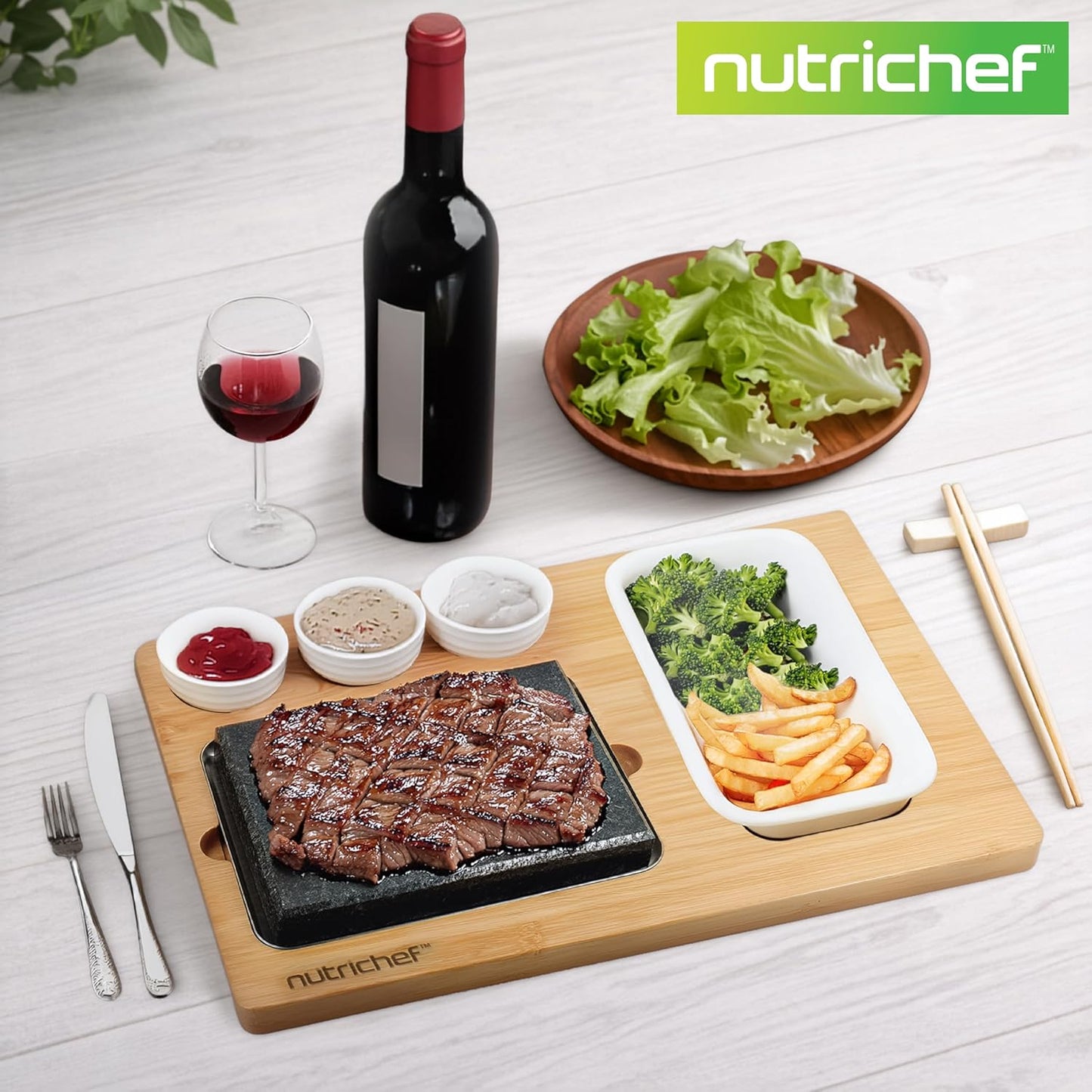 Heisser Stein Tischgrill-Set, Rechteck + Keramikteller