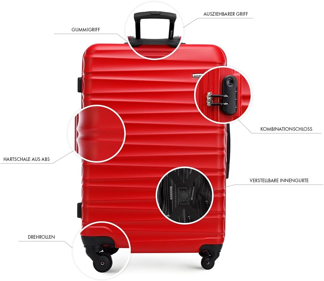 Groove Line Reiseset mit 4 Koffern und Beautycase, ABS-Gehäuse, Zahlen-Schloss, 4 Lenkrollen, Rot Koffer-Set 4tlg.