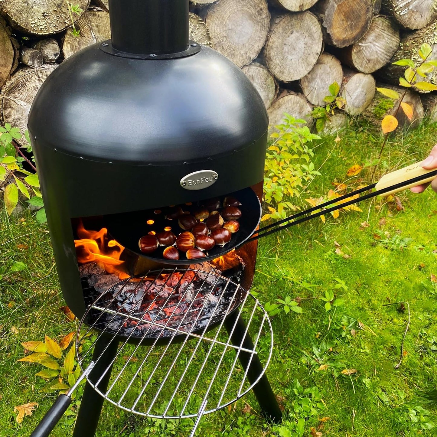BonSelo Gartenkamin Schwarz, 39x39x147cm Schwarz