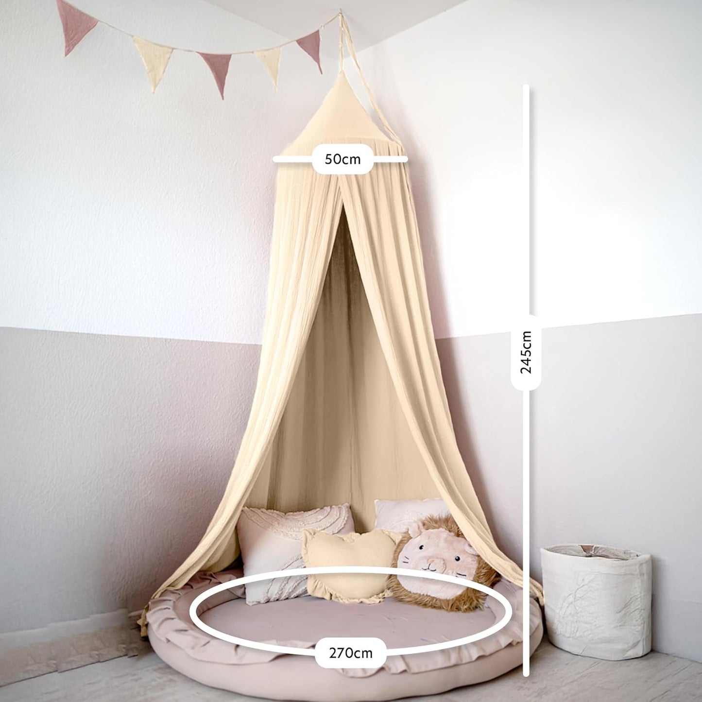 Betthimmel mit Goldapplikation 245x270cm, Creme mit Goldapplikationen