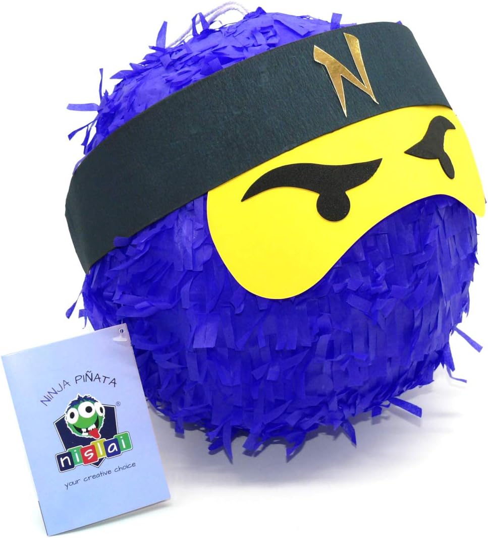 Ninja-Piñata-Set mit Stock und Maske, Grün, Blau, Rot, Schwarz