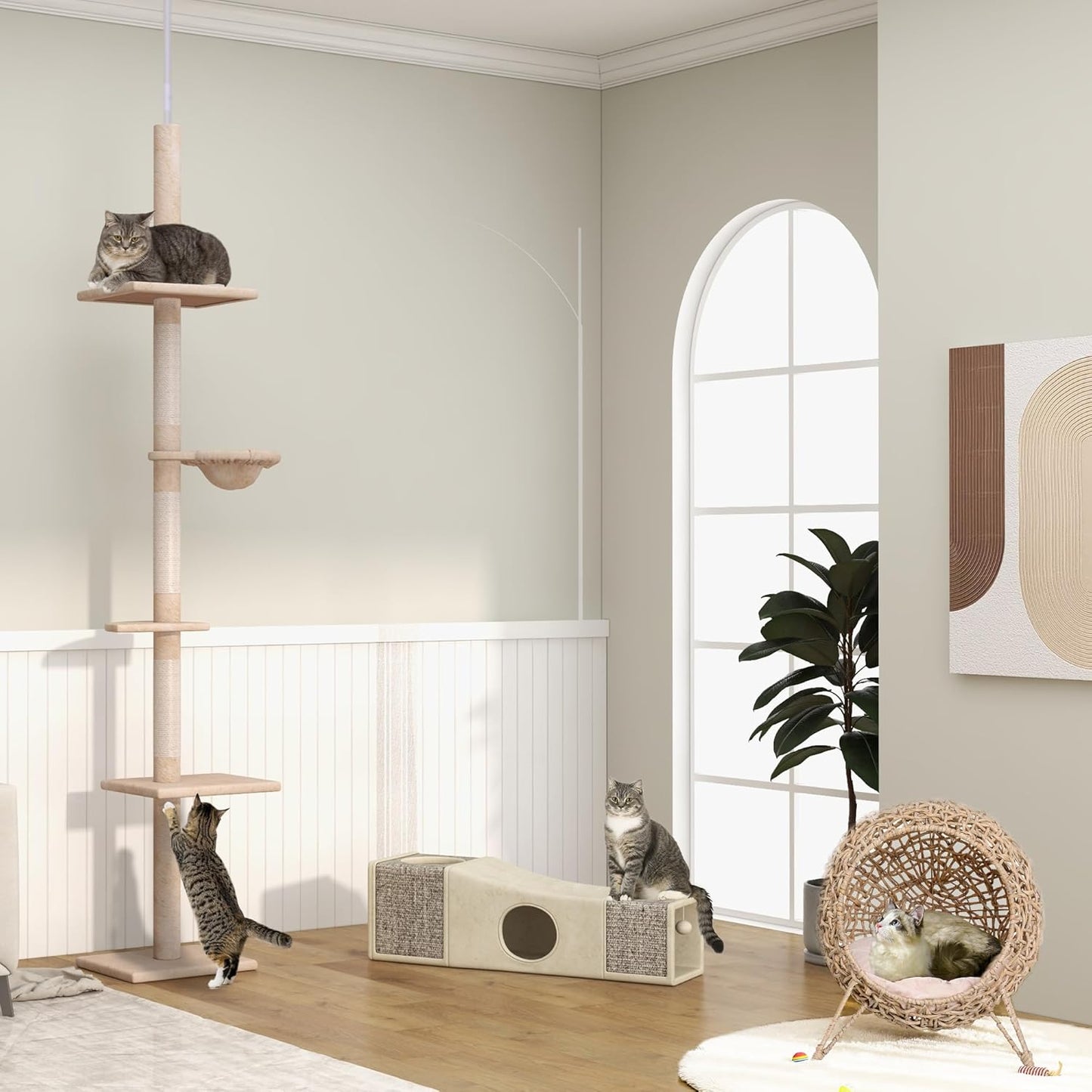 Katzenkorb mit Kissen, Naturholz