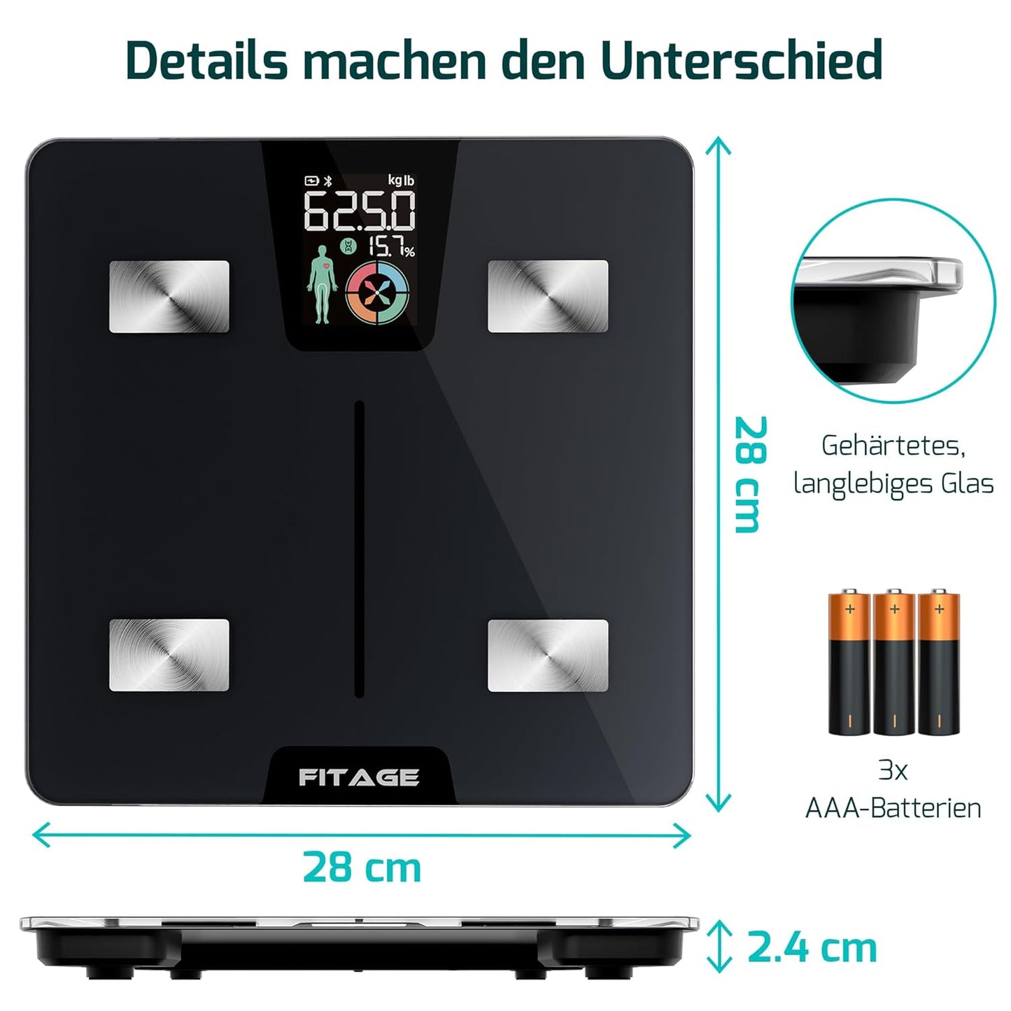 Digitale Körperfettwaage mit App, LCD