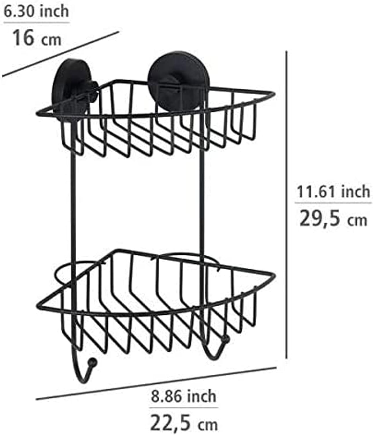Vacuum-Loc Eckregal, Schwarz 22,5 x 29,5 x 16 cm 2 Etagen