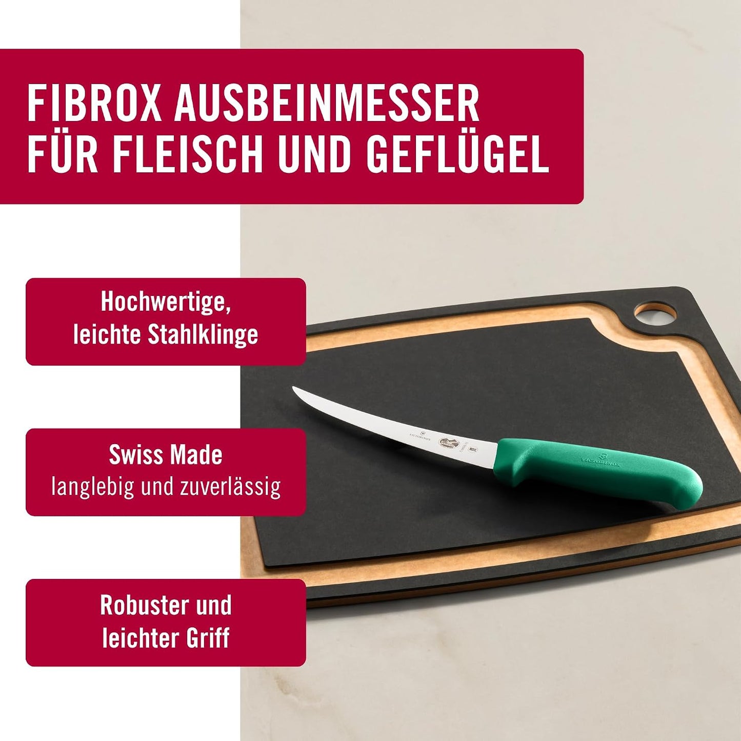 Fibrox Ausbeinmesser mit gebogener Klinge, Grün