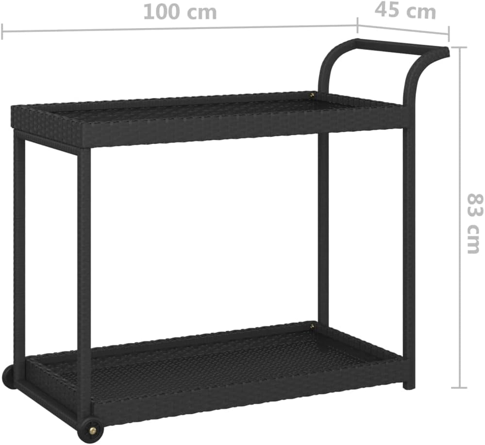 Servierwagen in Rattanoptik, Schwarz