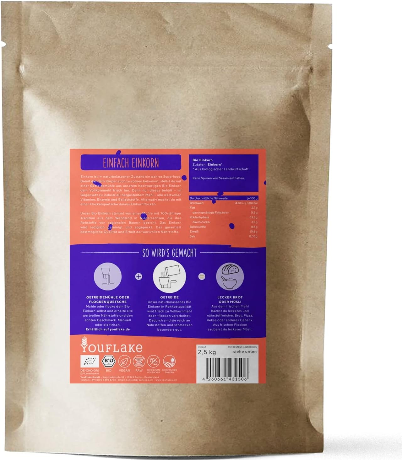 Getreidemühle Professional 200 + Bio Einkorn 2,5 kg, Professional 200 + 2.5 kg Bio Einkorn