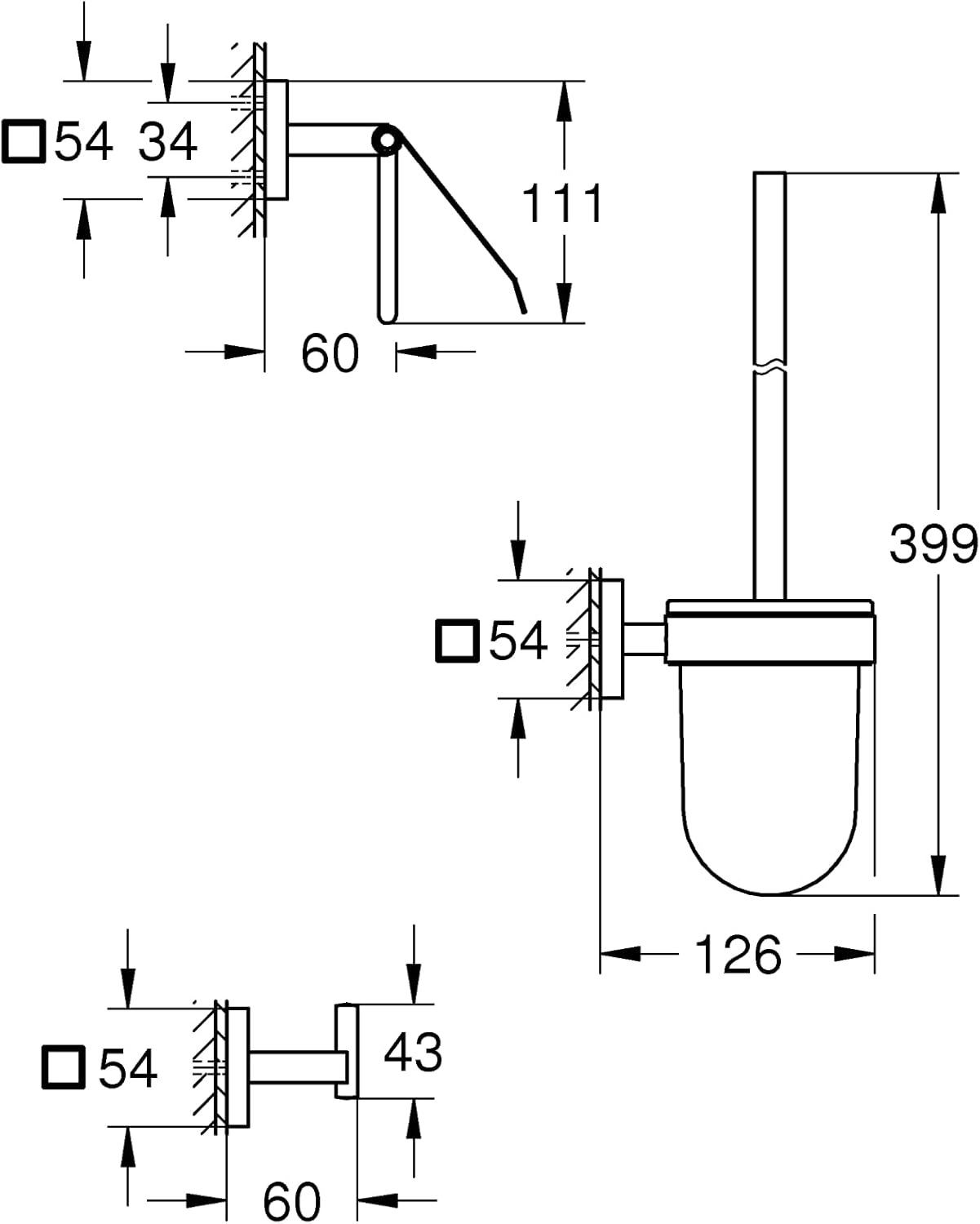Toilettenset 3in1, ohne Kleber Chrom