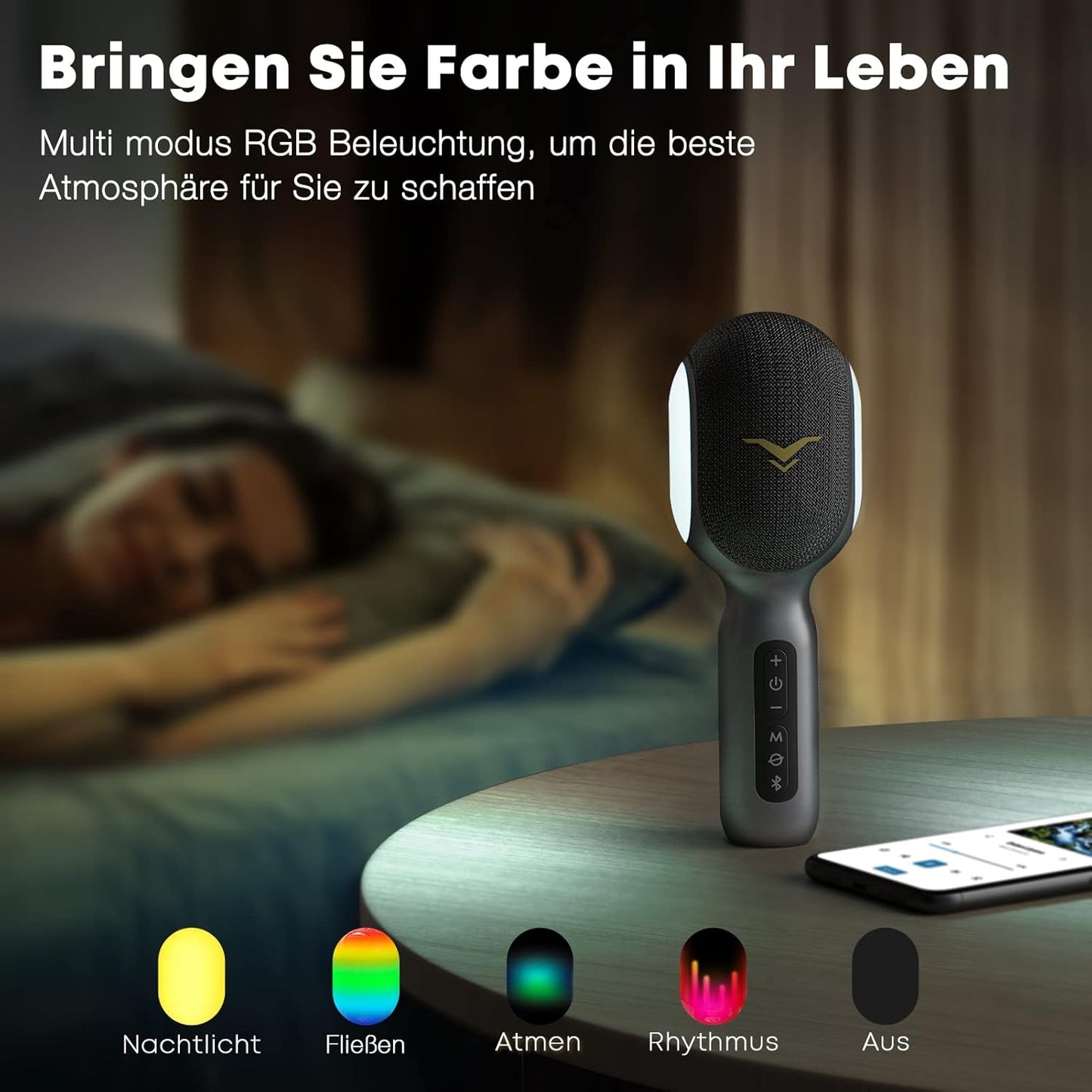 Karaoke-Mikrofon mit Bluetooth und Aufnahmefunktion, Grau