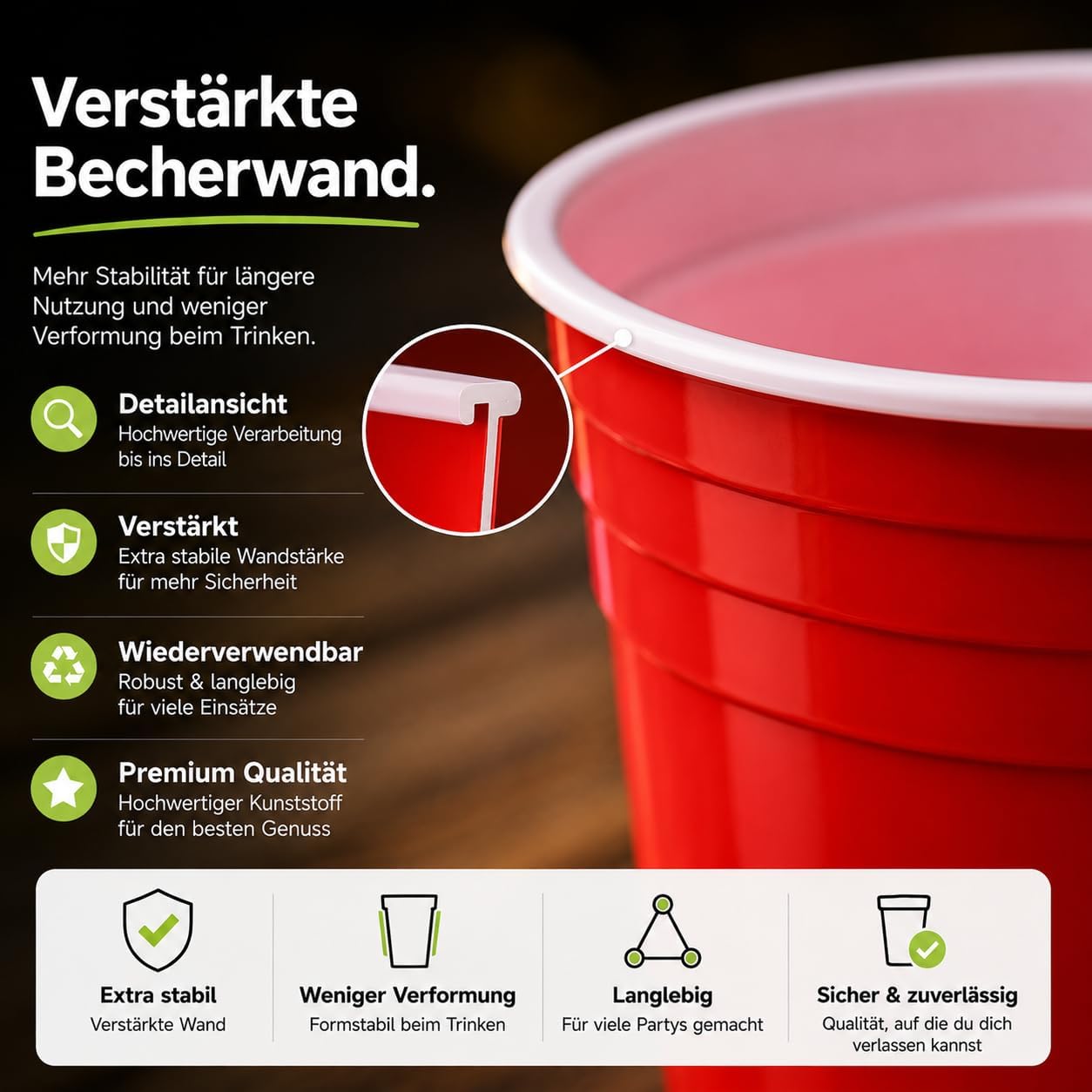 Partybecher-Set für Bierpong, 100 Stück, 100x