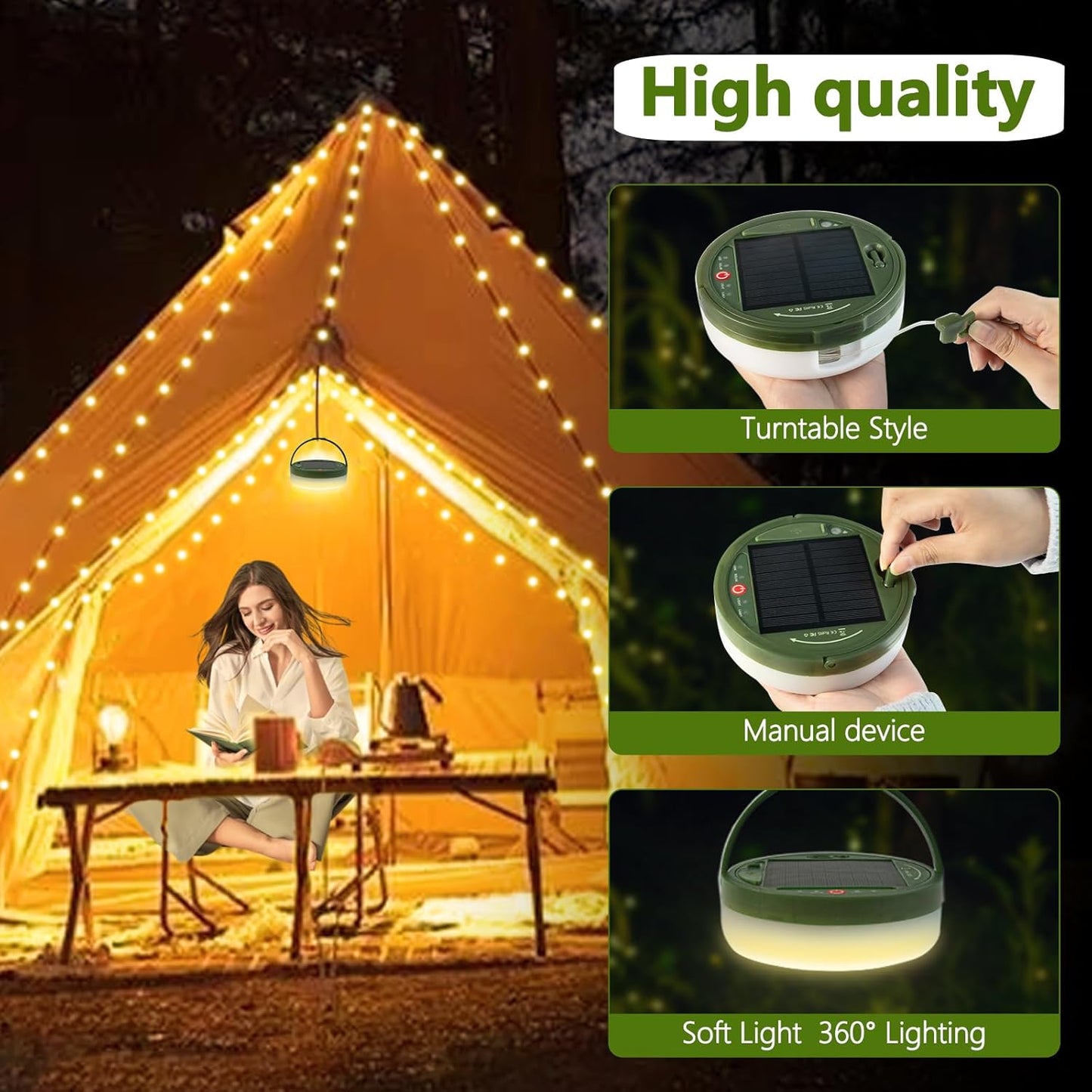 Solar Camping Lichterkette mit USB-Aufladung (10 m), 10M Solar And Usb 1800mah