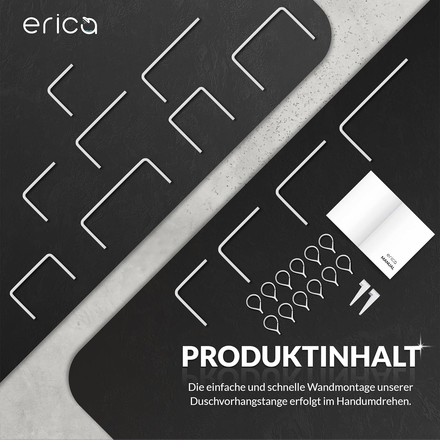 Duschvorhangschiene Eckkombination, ohne Deckenhalterung, Weiss