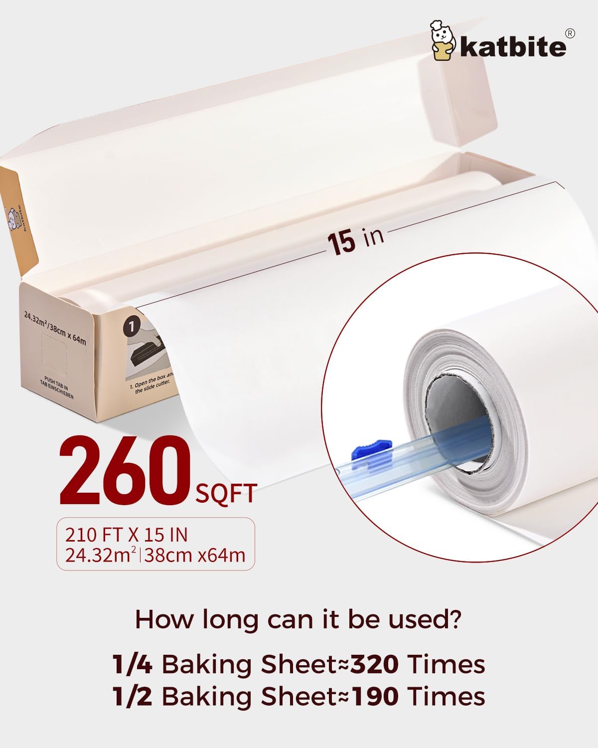 Backpapier Rolle mit Cutter, Antihaft-Pergamentpapier, 15in x 210ft - Smooth