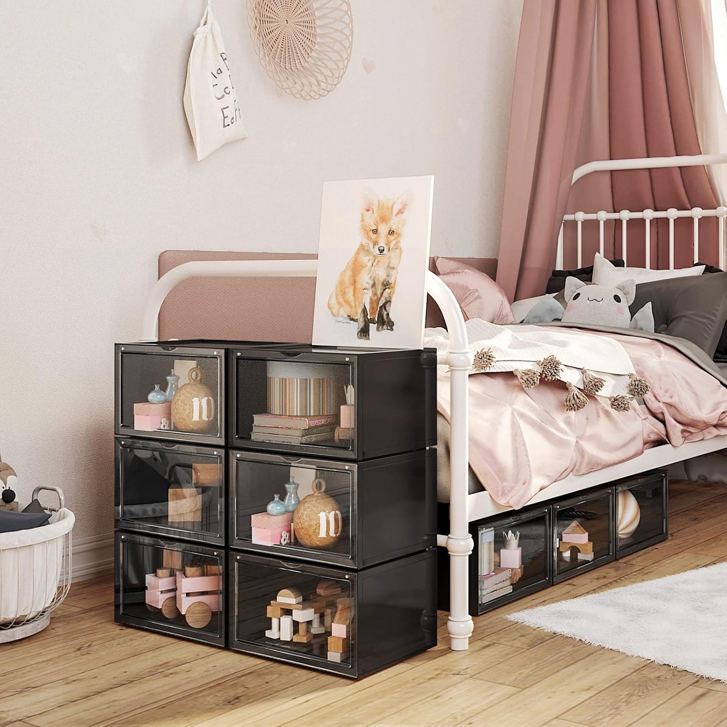 6 Stück Stapelbare Schuhboxen, Schwarz 6er Set
