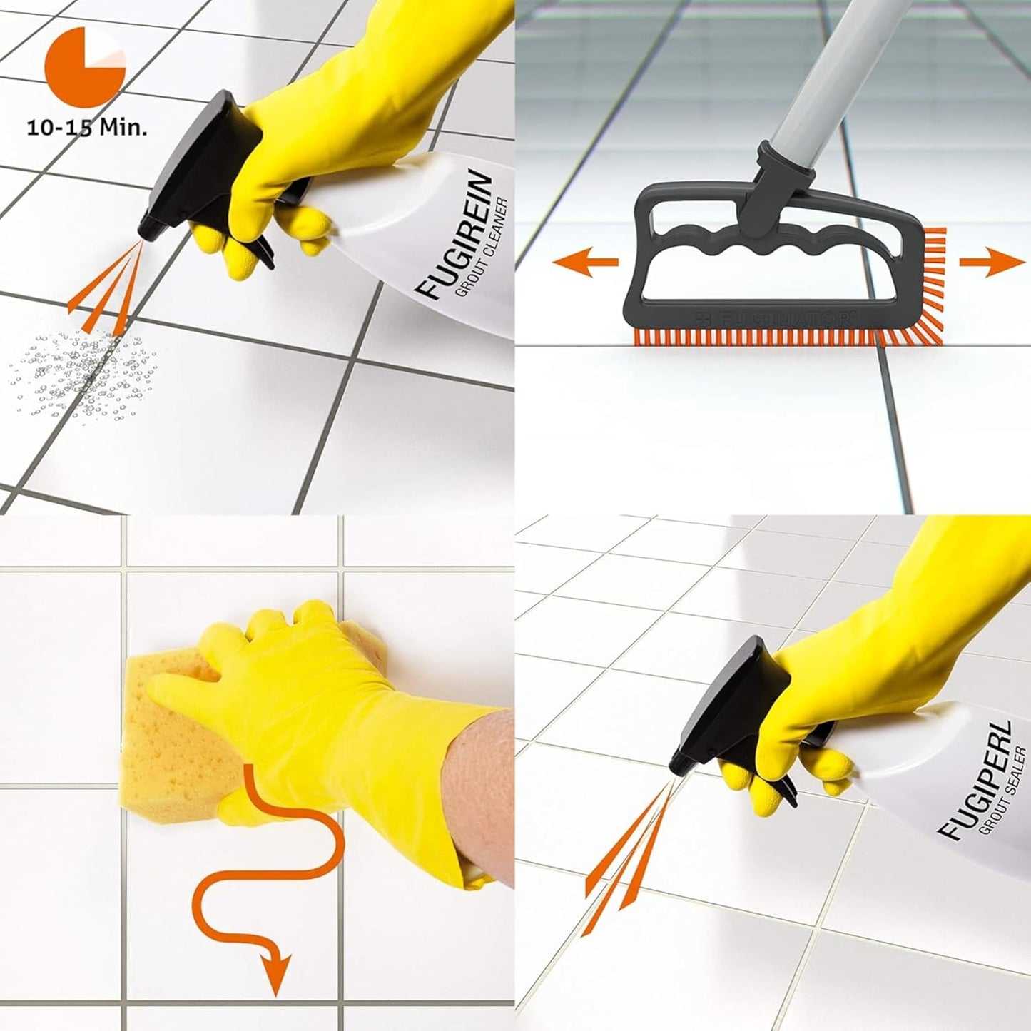 Fugenbürste für Bad, WC und Küche, Grau/Orange mit Bezug