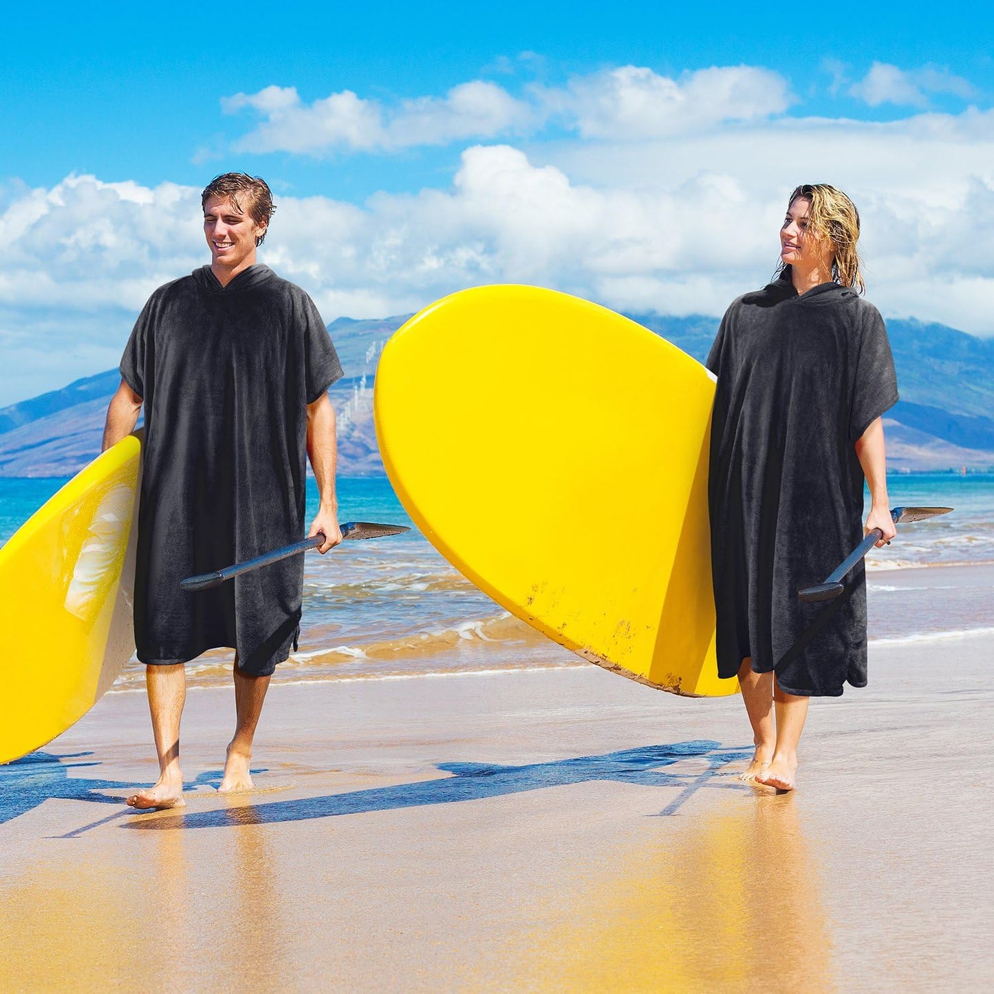 Surf Poncho mit Kapuze, Schwarz