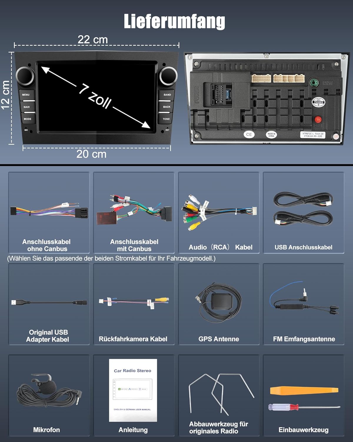 Bluetooth Autoradio mit Navi & Carplay, Opel kompatibel, Schwarz