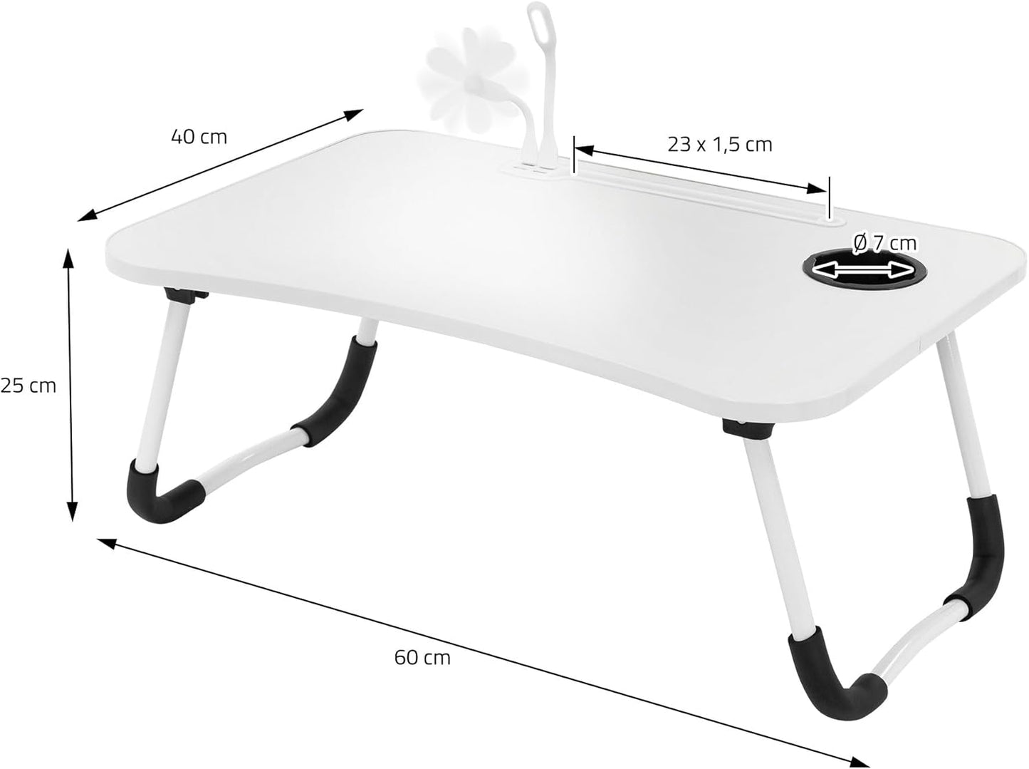 Klappbarer Laptoptisch mit USB-Ladeanschlüssen, Weiss