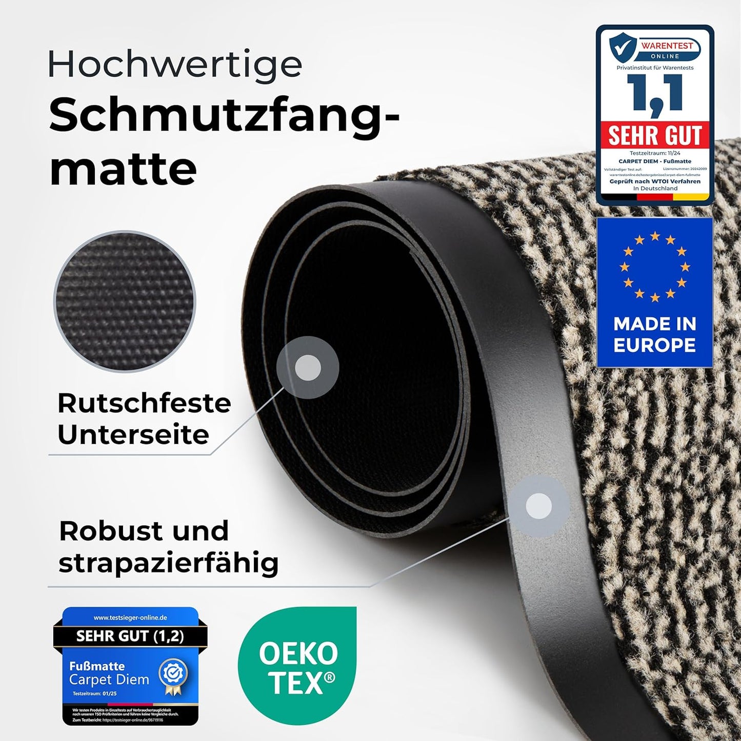 Schmutzfangmatte für Innen & Aussen (60x90 cm), Beige-schwarz 60 x 90 cm (Rechteckig)