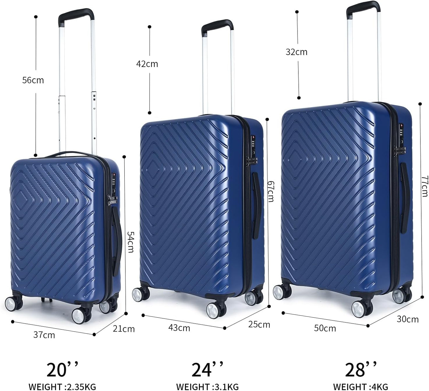 Newcom Handgepäckkoffer mit TSA-Schloss (50L), 20 Zoll Blau