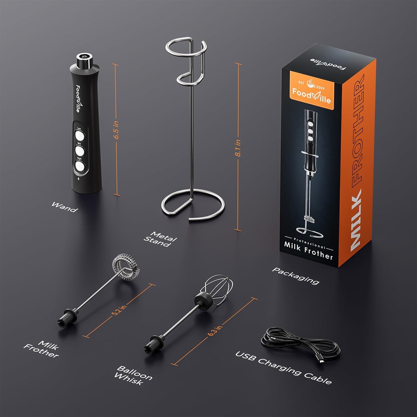 Wiederaufladbarer 2-in-1 Milchaufschäumer Stab, Schwarz