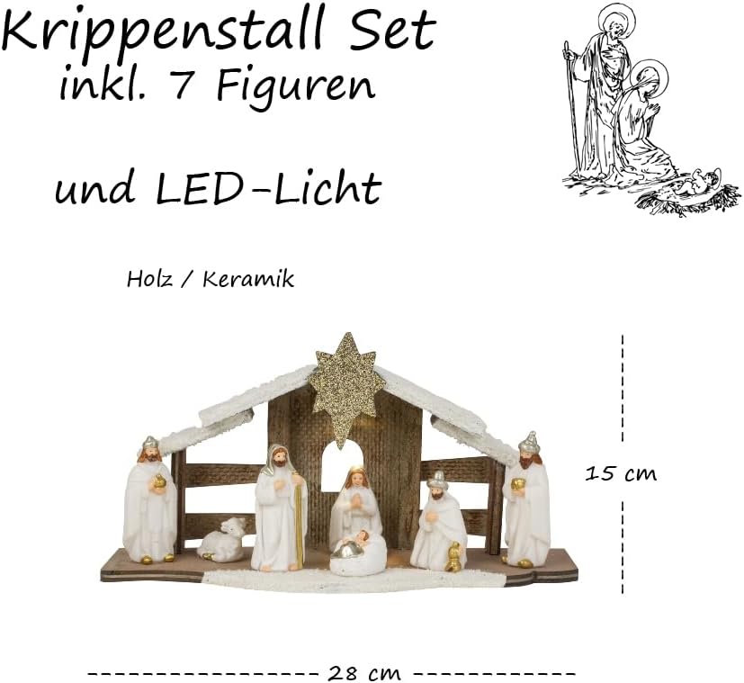 Weihnachtskrippe mit Figuren (7-teilig), Krippe Set