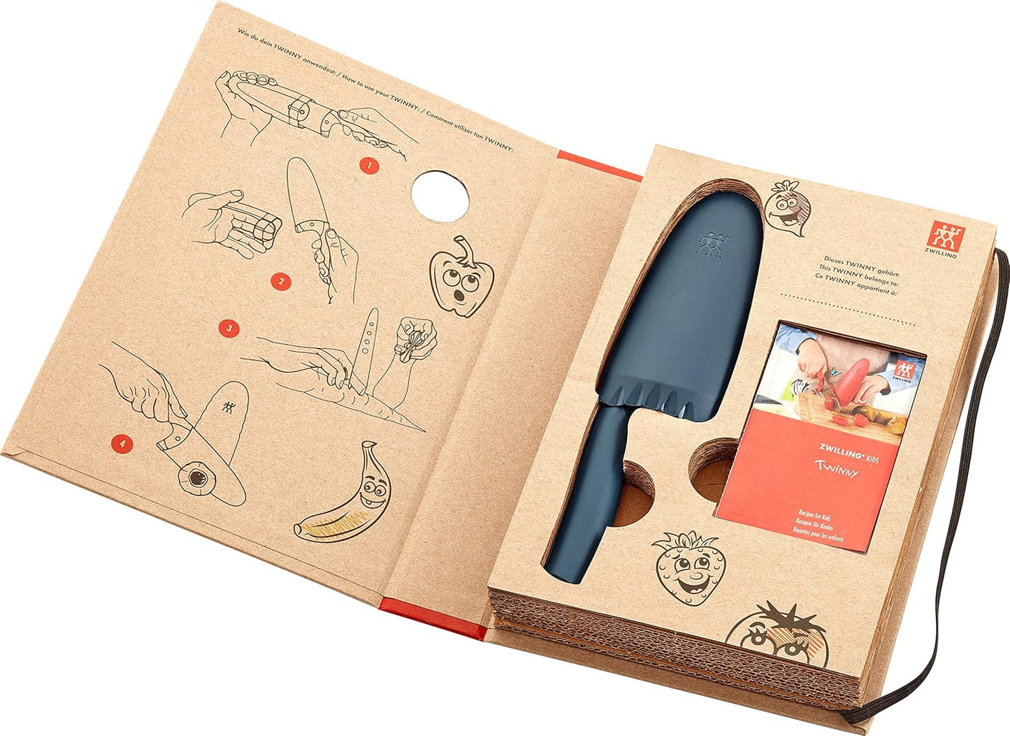 Twinny Kinderkochmesser mit Fingerschutz, Abgerundete Klinge, Blau