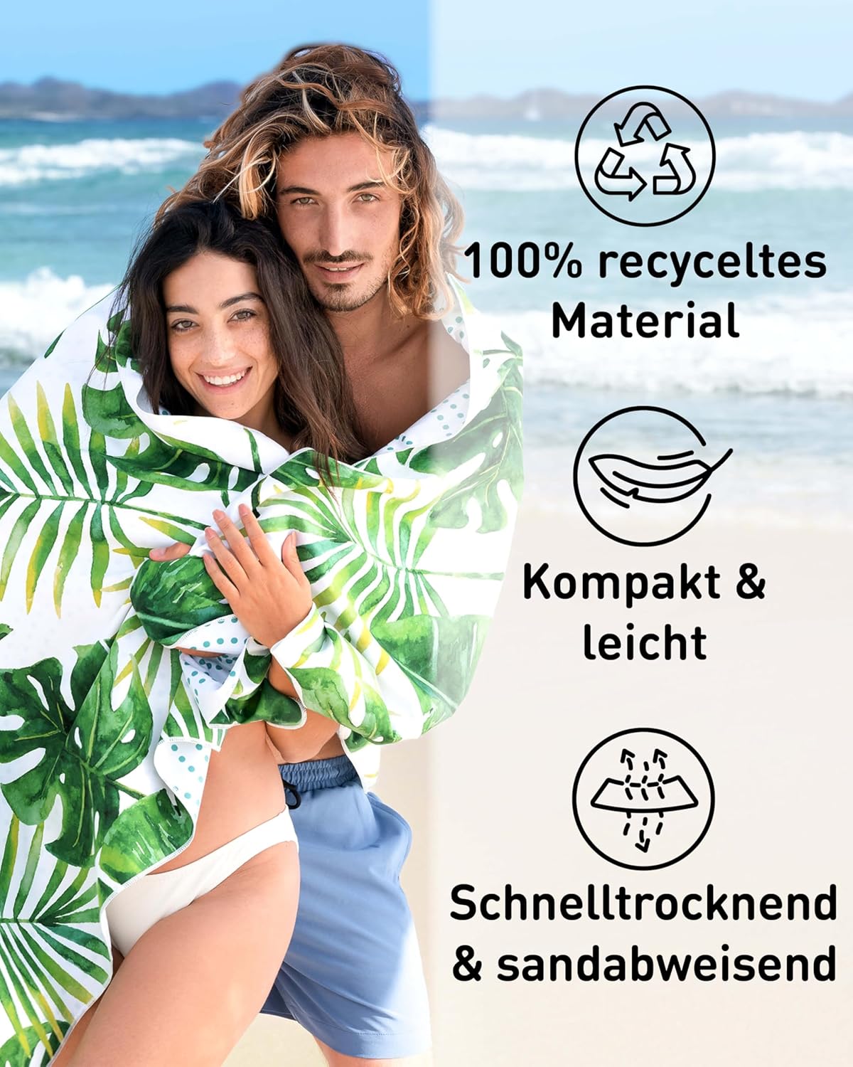 Schnelltrocknendes Strandhandtuch, 160cm x 90cm 36 Tropic Leaves