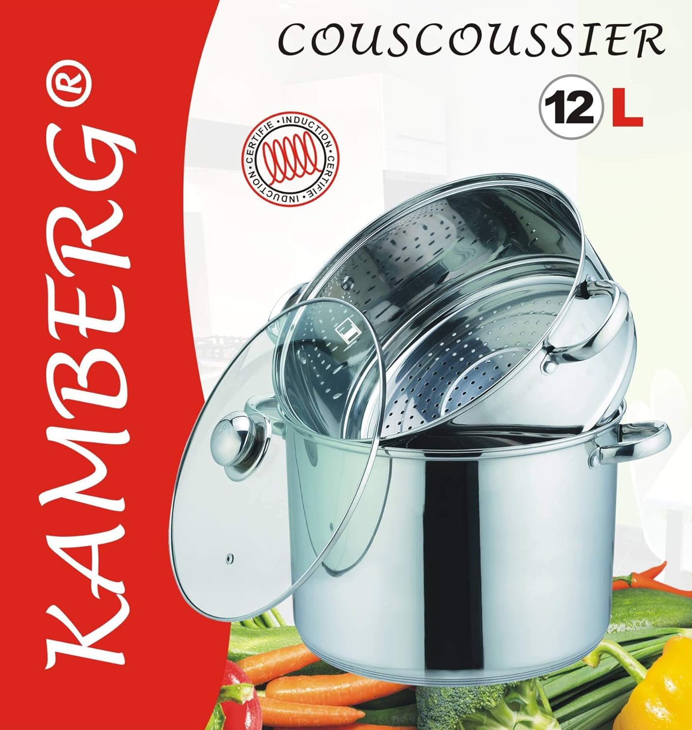 3in1 Couscous-/Dampfgartopf mit Glasdeckel, 12 l