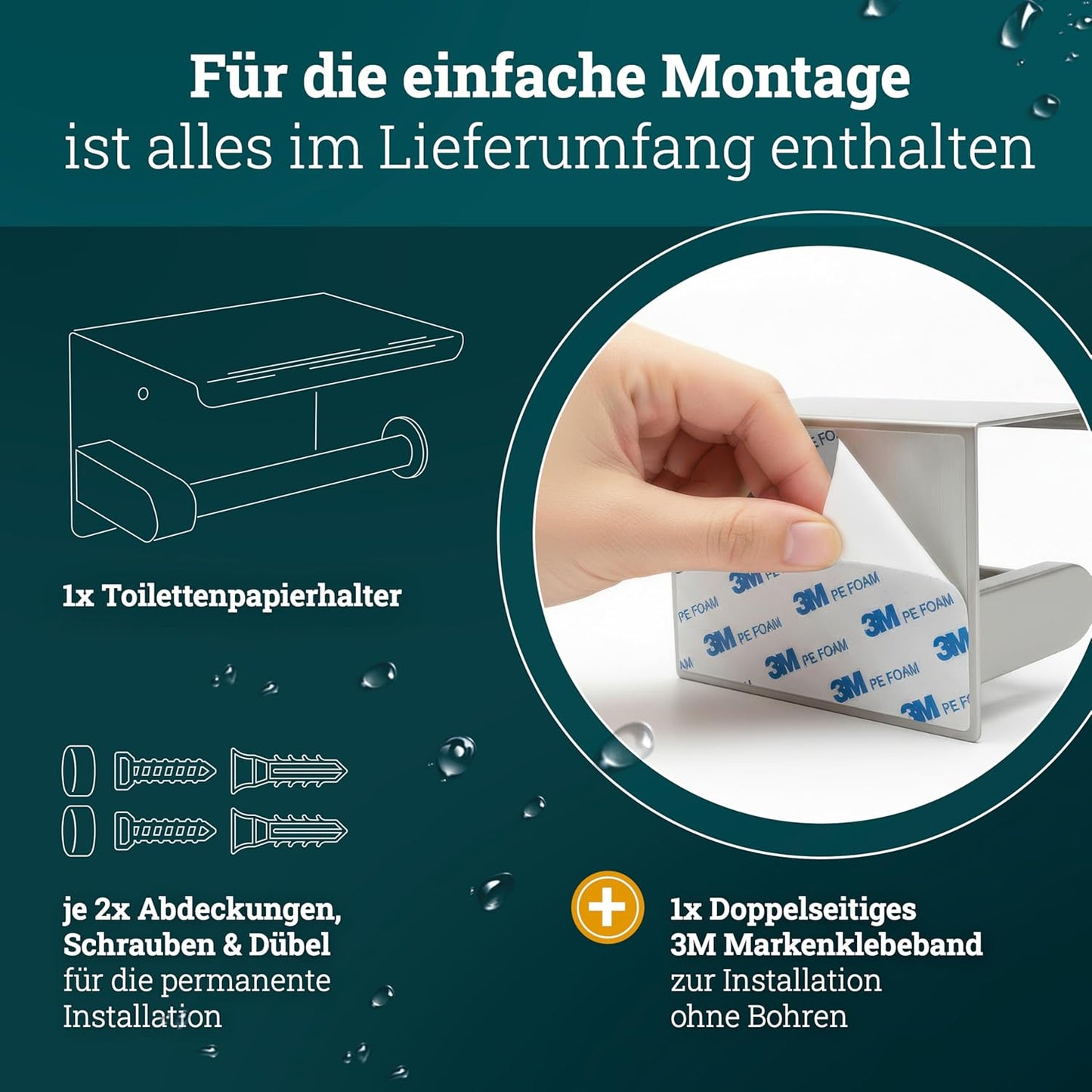 Toilettenpapierhalter ohne Bohren, Edelstahl Gebürstet Edelstahl