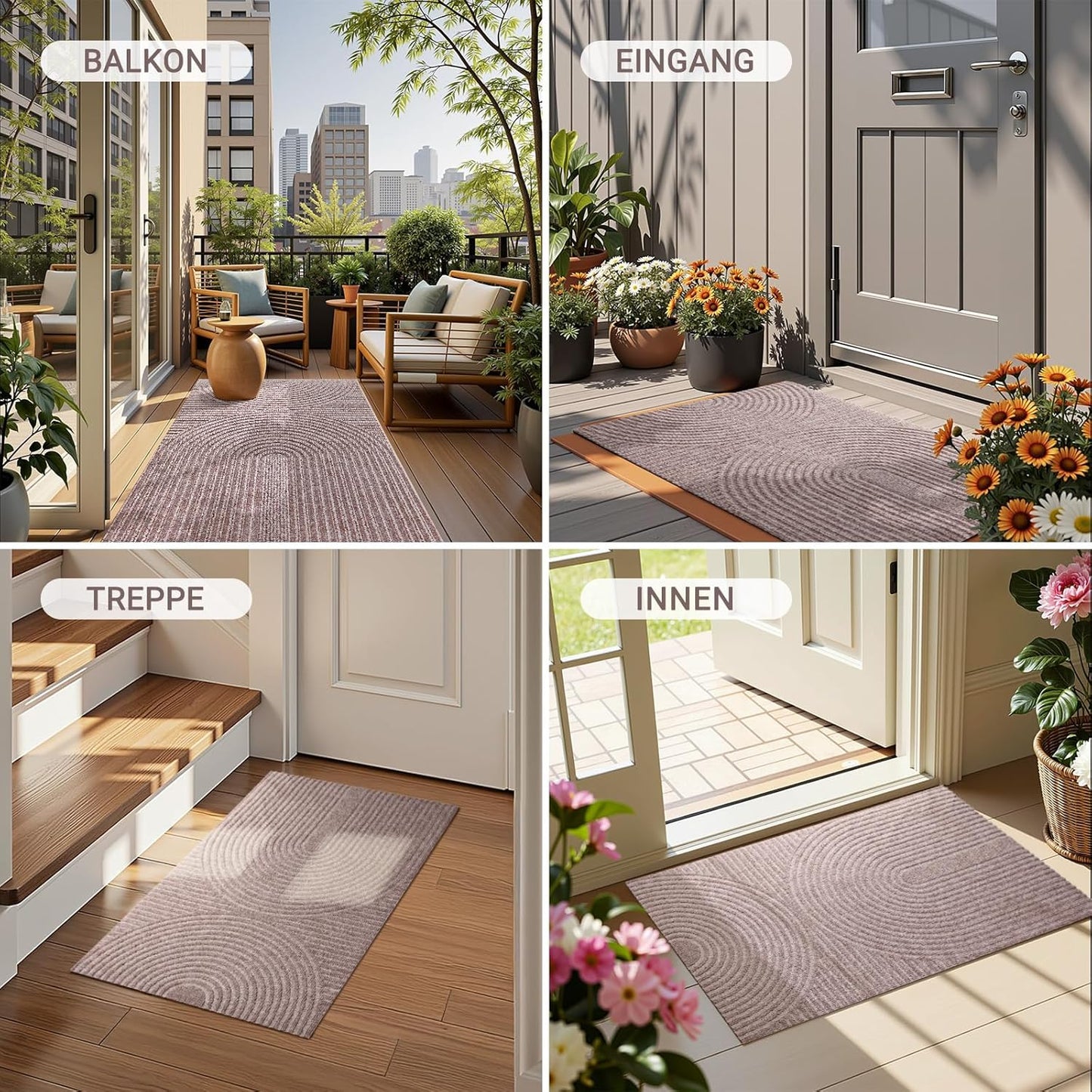 Maschinenwaschbare Schmutzfangmatte 60x90cm, 60 x 90 cm Beige Braun Wellen