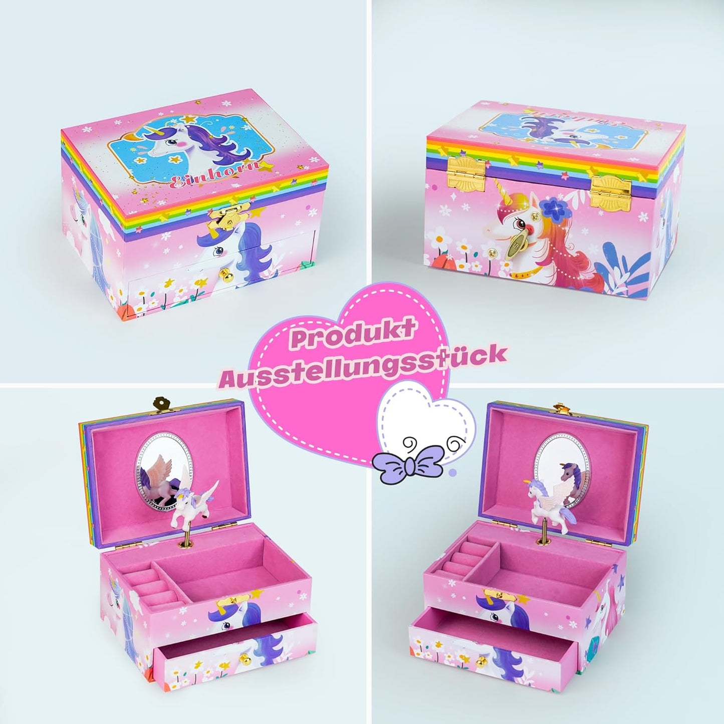 Schmuckschachtel mit Musik,, Zweilagiges Einhorn Rosa