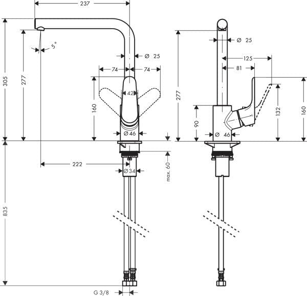 Focus M41 Einhebel-Küchenarmatur 280, Edelstahl Finish Auslaufhöhe 280mm ohne Schlauchbox