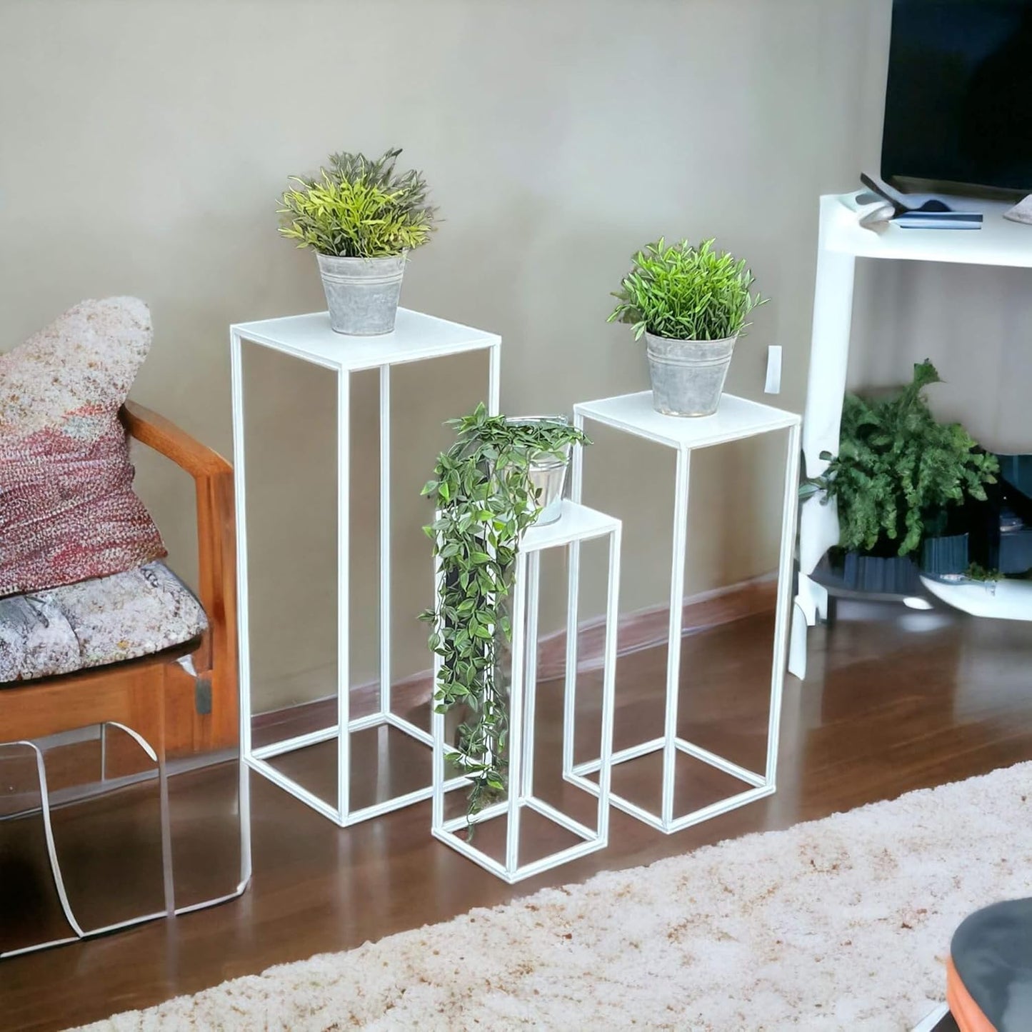 3-teiliges Blumenhocker & Beistelltisch-Set