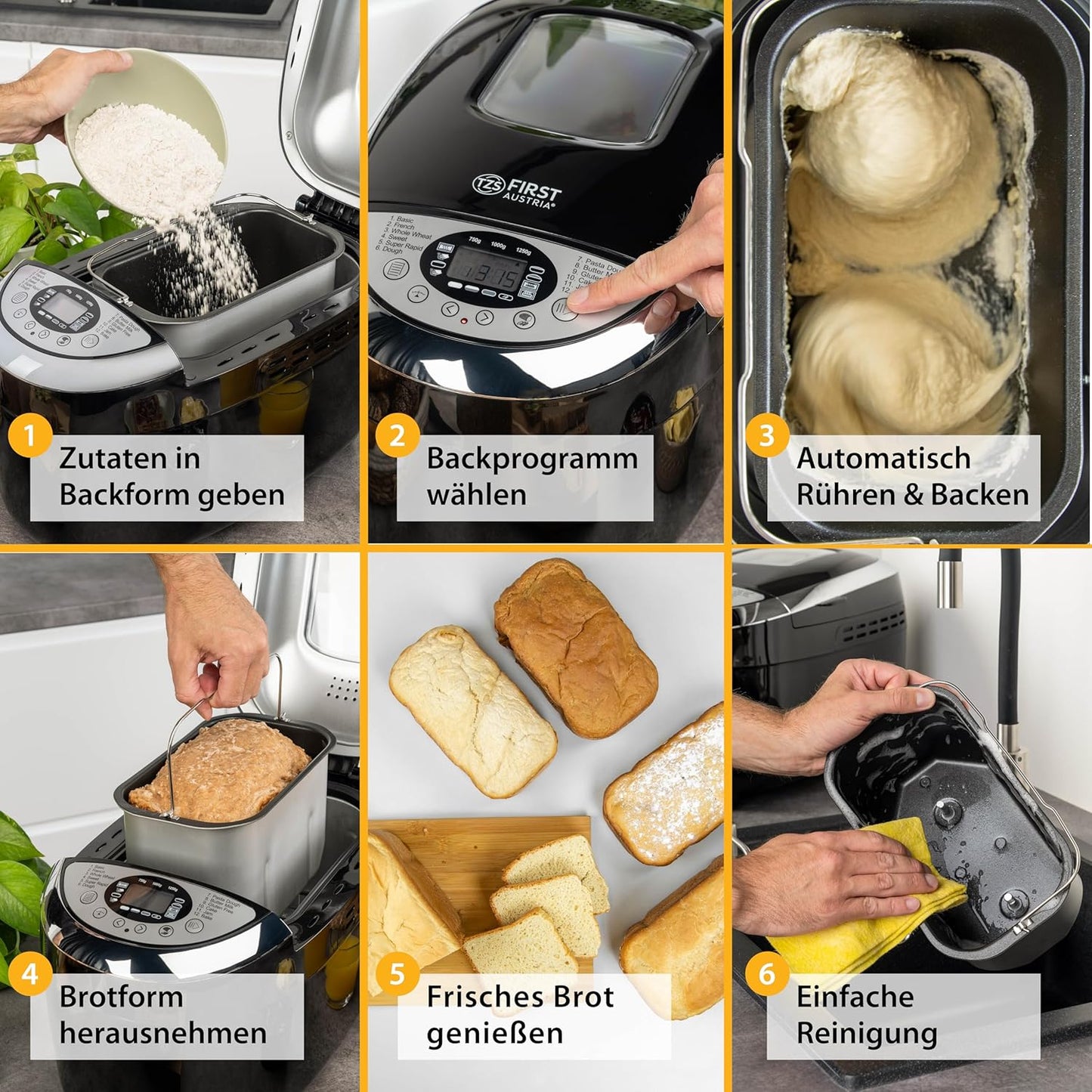 Brotbackautomat mit 12 Programmen und Timer, Schwarz/Silber