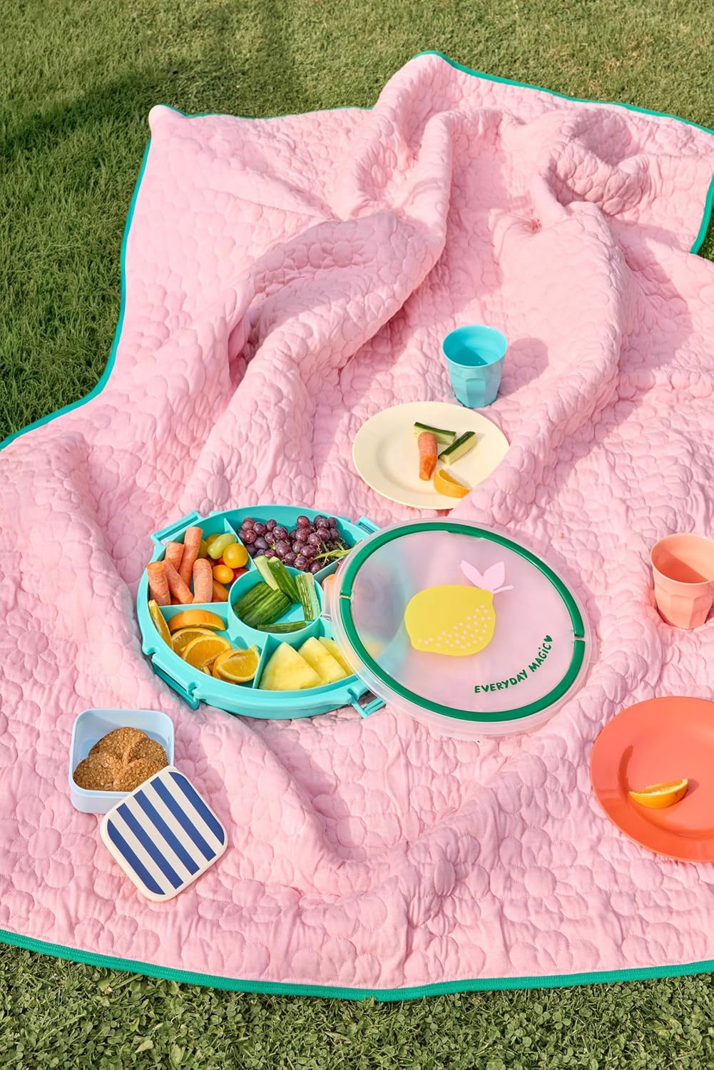 Snackbox mit Fächern und Deckel (Rund), Zitrone
