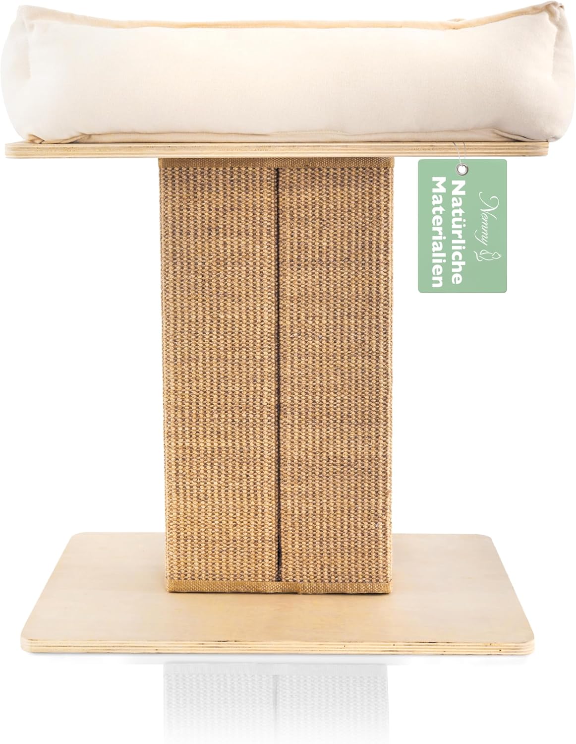Kratzbaum mit breitem Kratzstamm und Katzenbett, Birke/beige