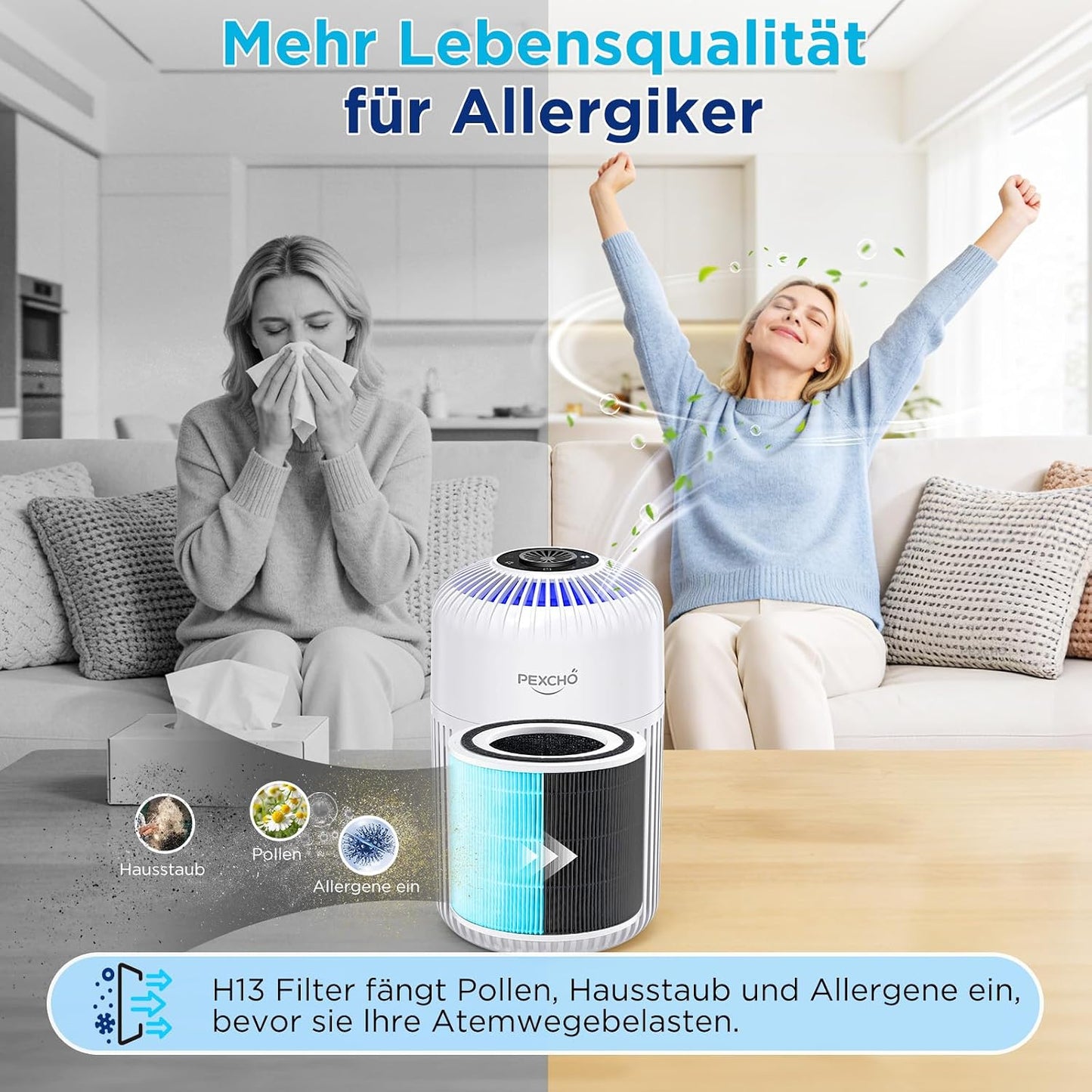 HEPA-Luftreiniger mit App-Steuerung und Aromatherapie, Weiss