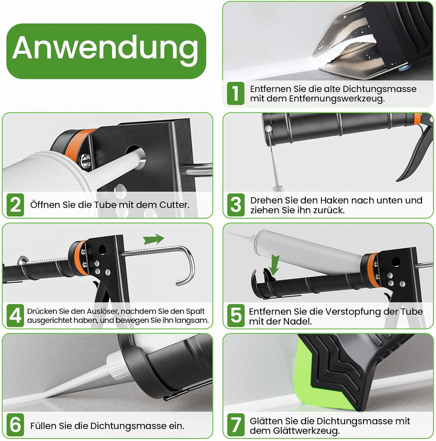 Kartuschenpresse mit Fugenschaber und Werkzeug
