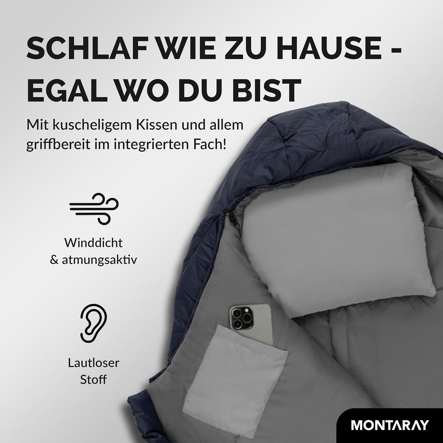 Mumienschlafsack mit Kissen, Blau