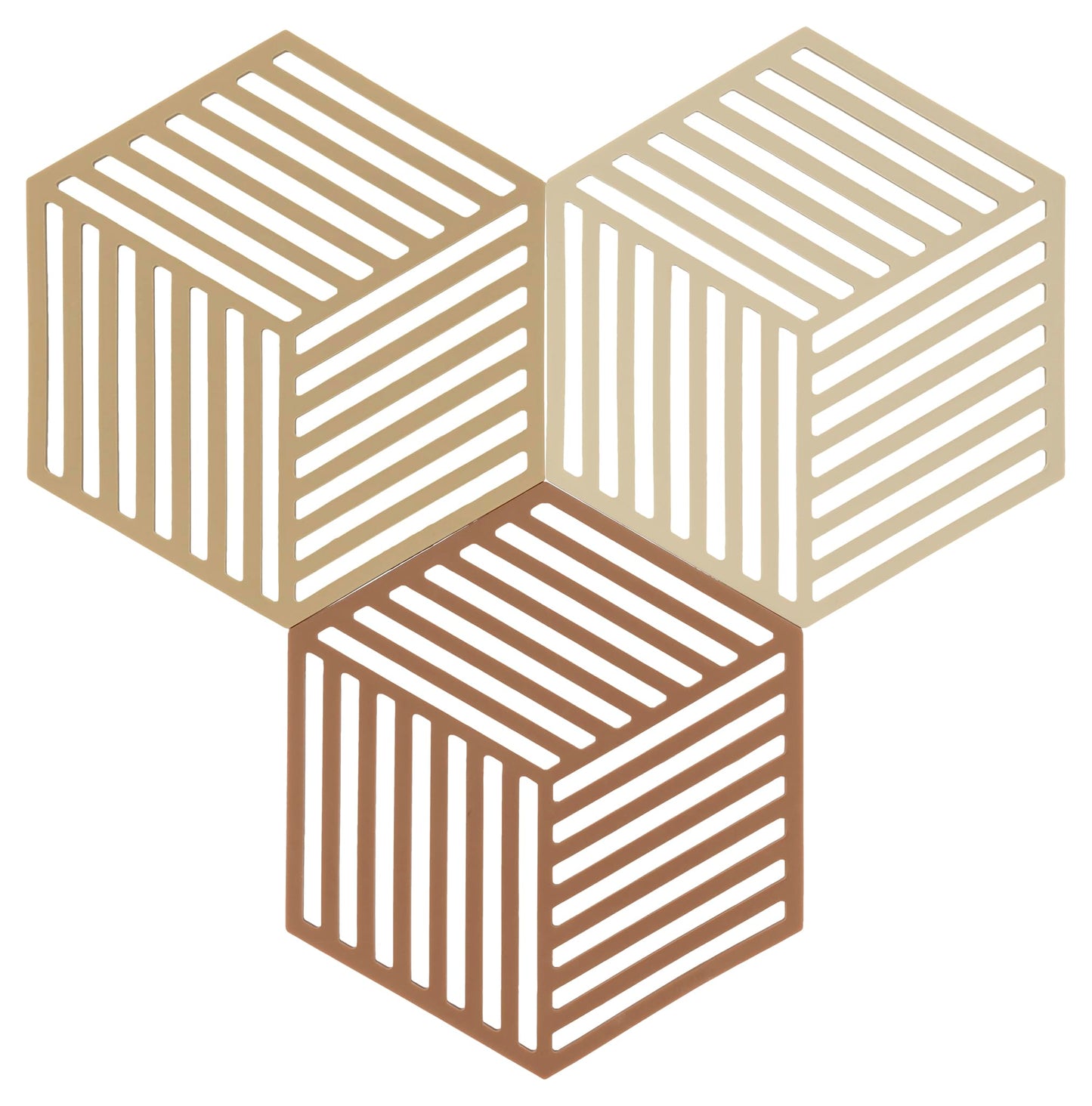 Hexagon Topfuntersetzer-Set, Serie Triangles, 16 x 14 x 0,9 cm Khaki/Warm Sand/Almond
