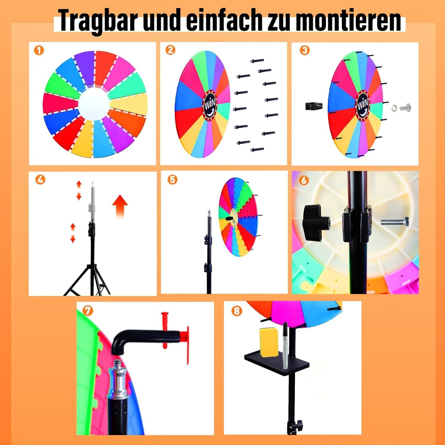 Drehbares Glücksrad mit verstellbarem Ständer