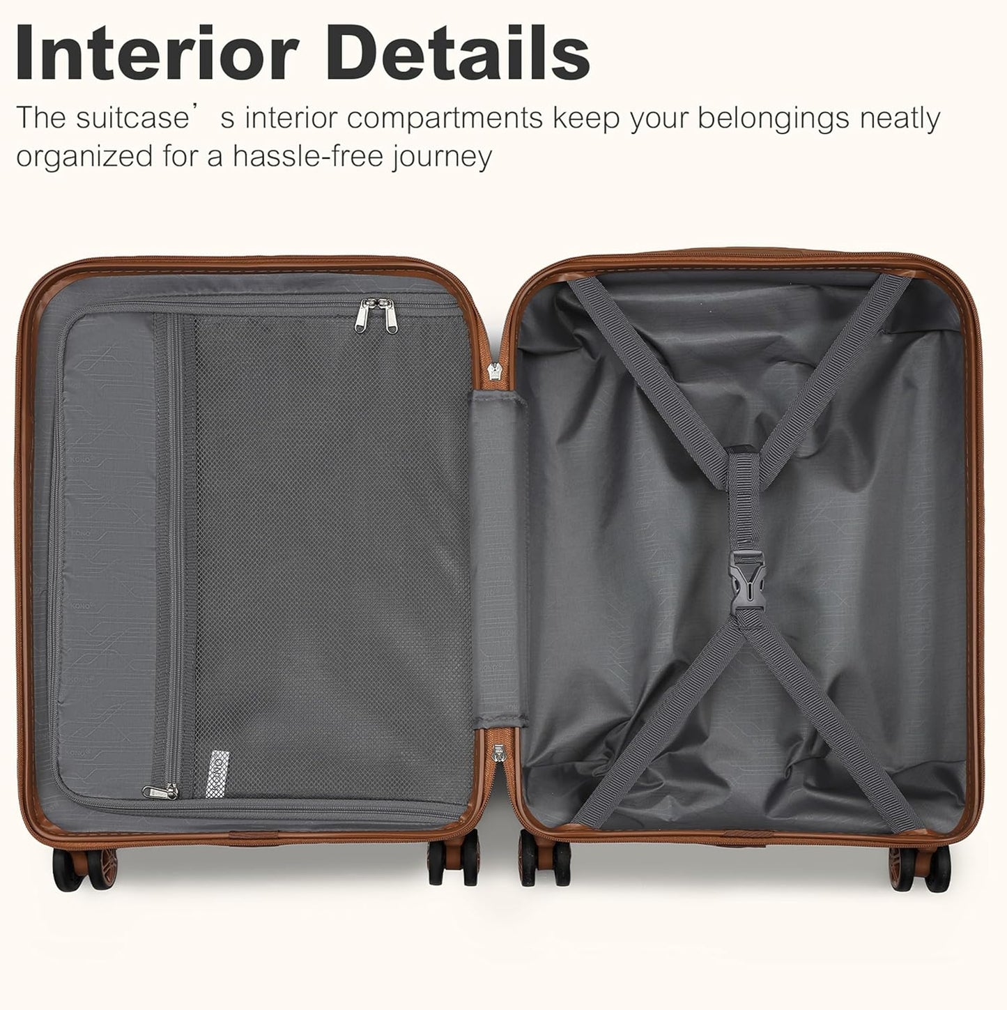Grosser Hartschalen-Reisekoffer, Creme/Braun XL(75cm)