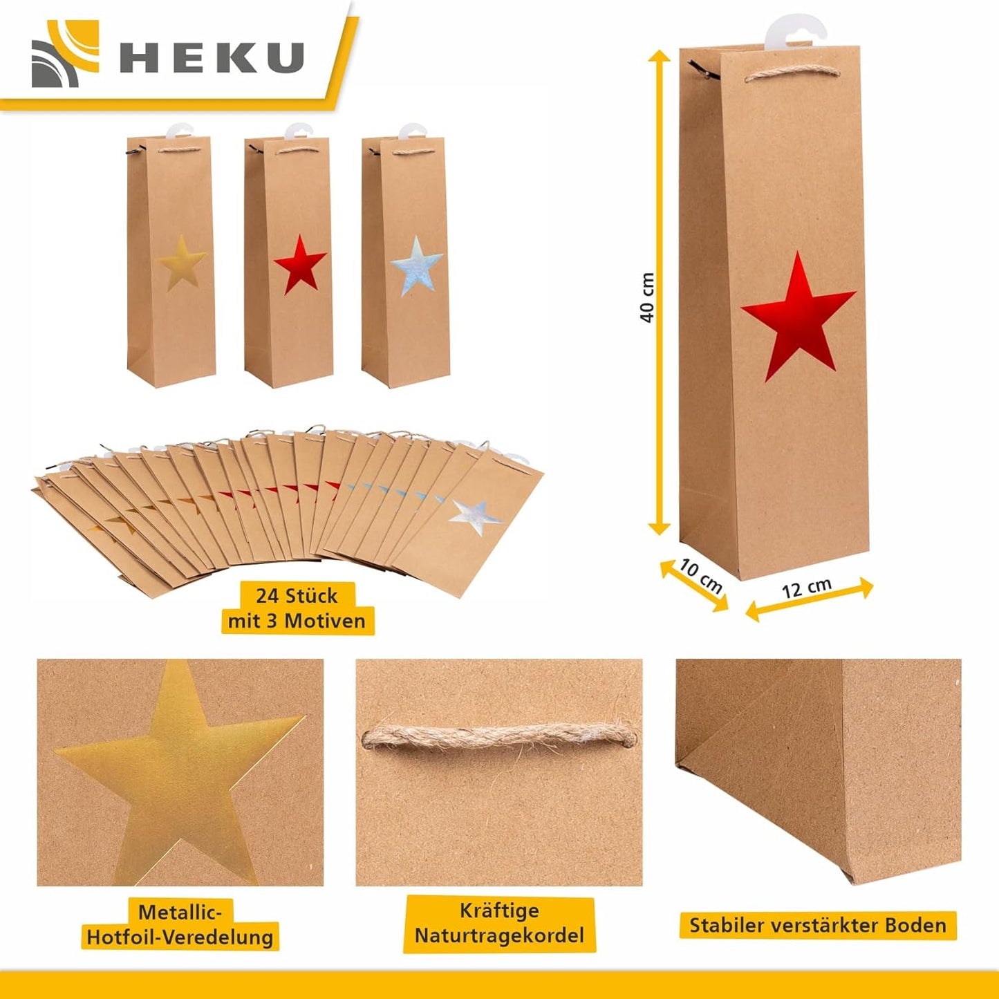 Weihnachts-Flaschentaschen Set mit Stern-Motiv, Flaschentasche 40 x 10 x 12 cm STERN