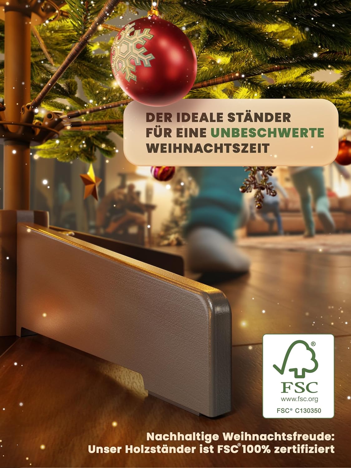 Künstlicher Weihnachtsbaum Nordfichte mit Holzständer, ohne Beleuchtung 180 cm